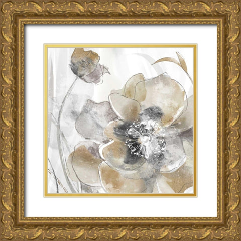 Taupe Spring Poppy Gold Ornate Wood Framed Art Print with Double Matting by Donovan, Maria