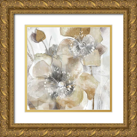 Taupe Spring Poppy Gold Ornate Wood Framed Art Print with Double Matting by Donovan, Maria
