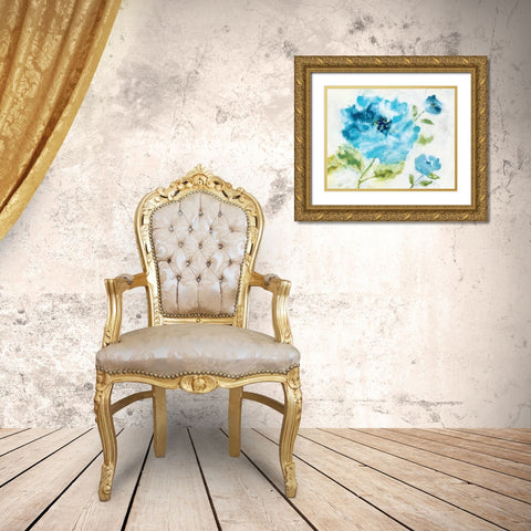 Softly Blue Gold Ornate Wood Framed Art Print with Double Matting by Nan