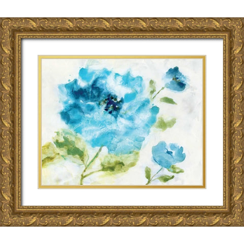 Softly Blue Gold Ornate Wood Framed Art Print with Double Matting by Nan