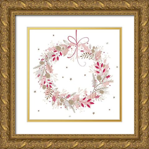 Pretty Pink Wreath Gold Ornate Wood Framed Art Print with Double Matting by Sheldon, Christine