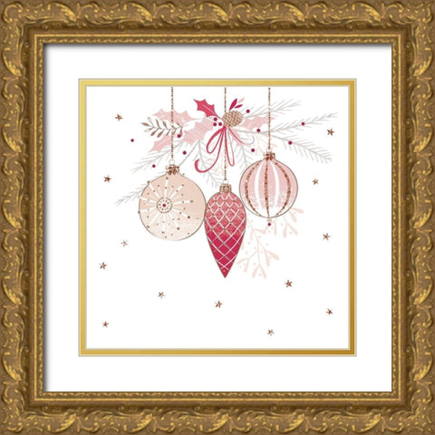 Pretty Pink Baubles Gold Ornate Wood Framed Art Print with Double Matting by Sheldon, Christine