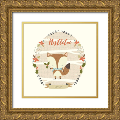 Holly Berry Fox Gold Ornate Wood Framed Art Print with Double Matting by Evans, Nicola