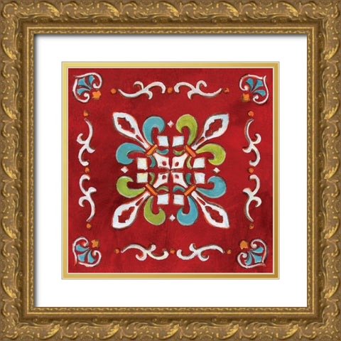 Red Bandana Mosaic Gold Ornate Wood Framed Art Print with Double Matting by Nan