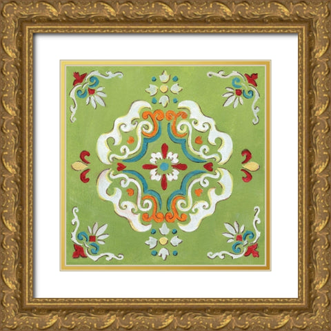 Green Bandana Mosaic Gold Ornate Wood Framed Art Print with Double Matting by Nan