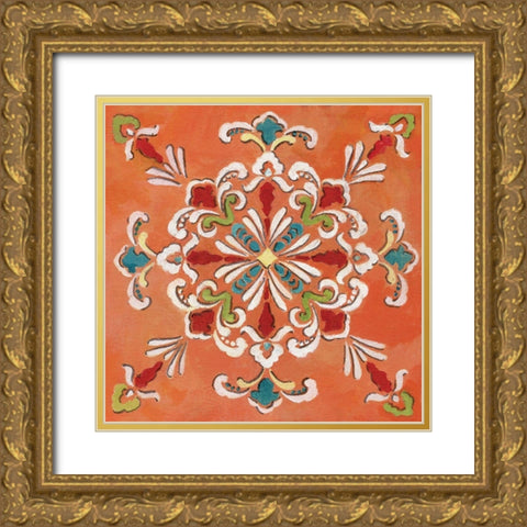 Orange Bandana Mosaic Gold Ornate Wood Framed Art Print with Double Matting by Nan