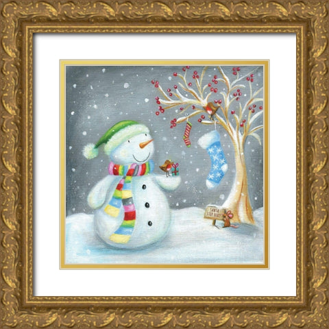Stocking Is Hung Gold Ornate Wood Framed Art Print with Double Matting by Oakley, Ileana