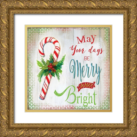 Merry Candycane Gold Ornate Wood Framed Art Print with Double Matting by Nan