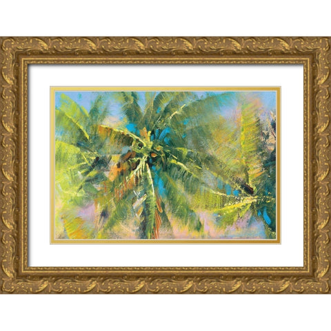 Palm Collage Gold Ornate Wood Framed Art Print with Double Matting by Mathenia, Paul