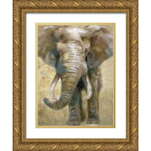 Summer Safari Elephant Gold Ornate Wood Framed Art Print with Double Matting by Nan