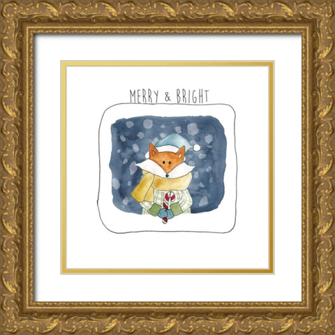 Christmas Fox Gold Ornate Wood Framed Art Print with Double Matting by Robinson, Carol