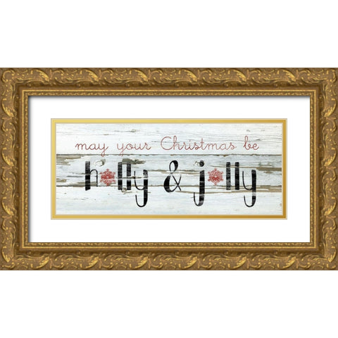 Holly and Jolly Gold Ornate Wood Framed Art Print with Double Matting by Robinson, Carol