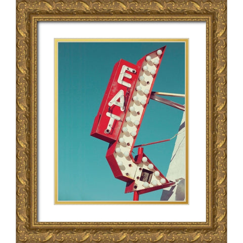 Retro Eat Sign Gold Ornate Wood Framed Art Print with Double Matting by Delimont, Danita