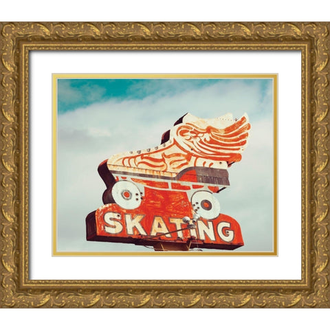 Retro Skating Gold Ornate Wood Framed Art Print with Double Matting by Delimont, Danita