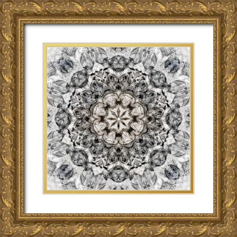 Black White Kaleidoscope Gold Ornate Wood Framed Art Print with Double Matting by Nan