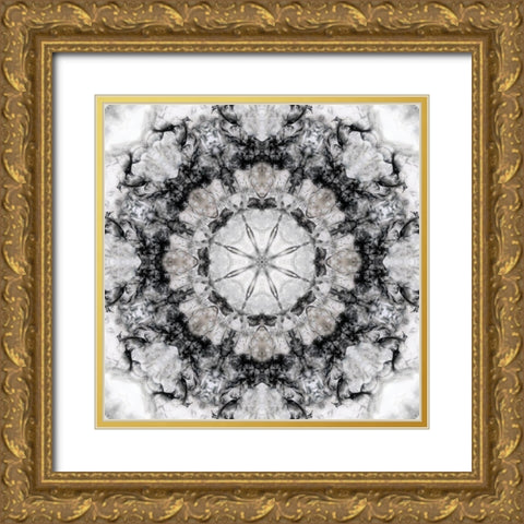 Black White Kaleidoscope Gold Ornate Wood Framed Art Print with Double Matting by Nan