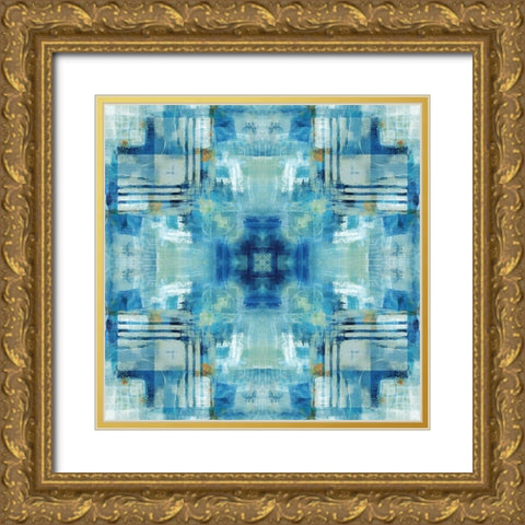 Kaleidoscope Blue Tie Dye Gold Ornate Wood Framed Art Print with Double Matting by Nan