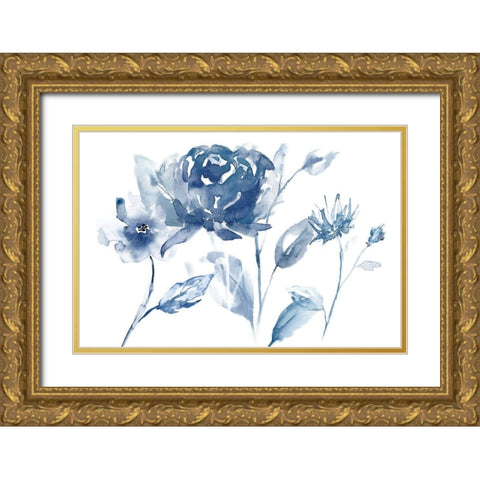 Translucent Blues I Gold Ornate Wood Framed Art Print with Double Matting by Nan