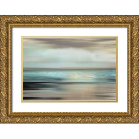 Shimmering Sea Gold Ornate Wood Framed Art Print with Double Matting by Nan