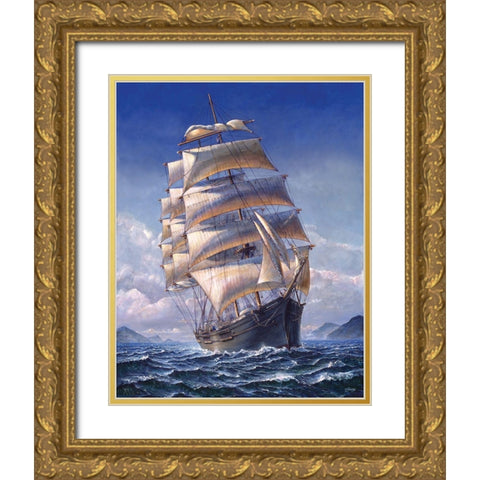 Sailing the WR Gold Ornate Wood Framed Art Print with Double Matting by Stephens Jr., John H.