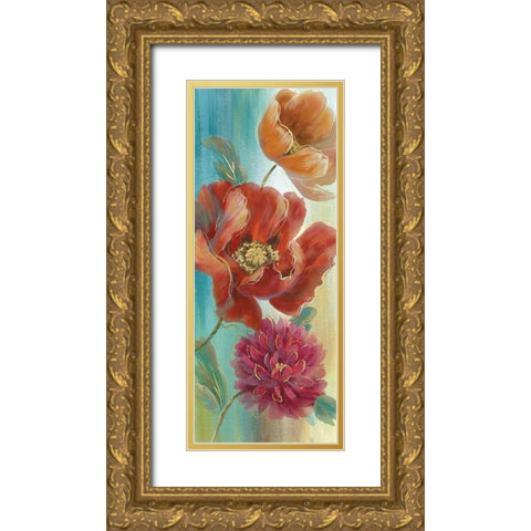 Poppy Panel Red I Gold Ornate Wood Framed Art Print with Double Matting by Nan