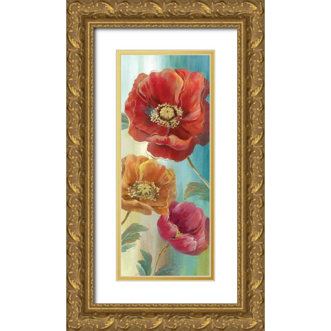 Poppy Panel Red II Gold Ornate Wood Framed Art Print with Double Matting by Nan