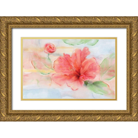 Hibiscus Gold Ornate Wood Framed Art Print with Double Matting by Nan