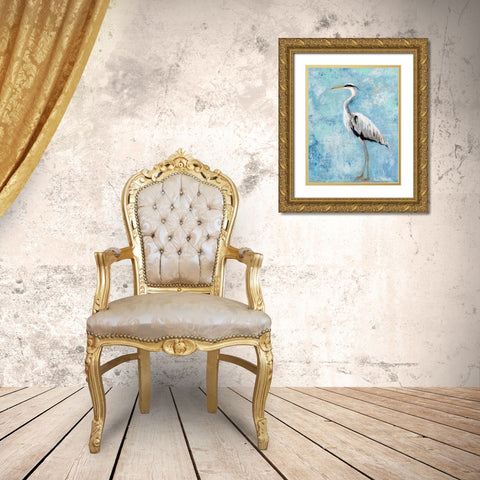 Hazy Morning Heron Gold Ornate Wood Framed Art Print with Double Matting by Swatland, Sally