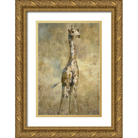 Summer Safari Giraffe Gold Ornate Wood Framed Art Print with Double Matting by Nan