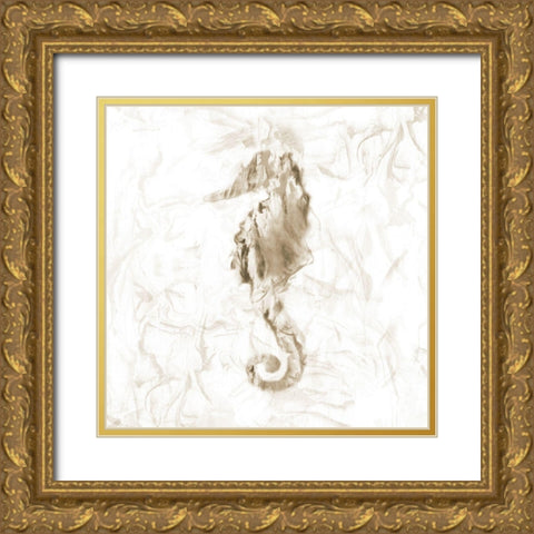 Soft Marble Seahorse Gold Ornate Wood Framed Art Print with Double Matting by Nan