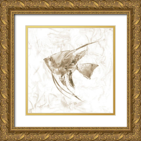 Soft Marble Tropical Fish Gold Ornate Wood Framed Art Print with Double Matting by Nan