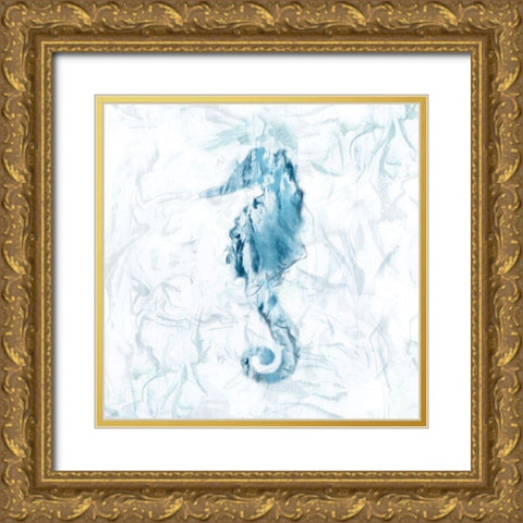 Blue Marble Seahorse Gold Ornate Wood Framed Art Print with Double Matting by Nan