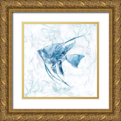 Blue Marble Tropical Fish Gold Ornate Wood Framed Art Print with Double Matting by Nan