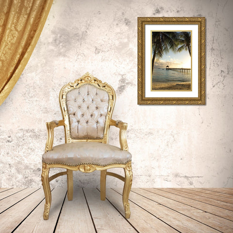 Pier and Palm Gold Ornate Wood Framed Art Print with Double Matting by Delimont, Danita