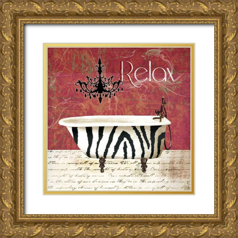 Zebra Bath Gold Ornate Wood Framed Art Print with Double Matting by Robinson, Carol