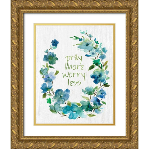 Pray Flower Wreath Gold Ornate Wood Framed Art Print with Double Matting by Robinson, Carol