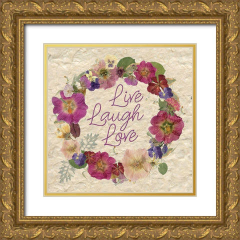 Live,Laugh,Love Gold Ornate Wood Framed Art Print with Double Matting by Robinson, Carol