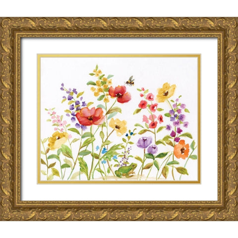 Garden Frog Gold Ornate Wood Framed Art Print with Double Matting by Nan