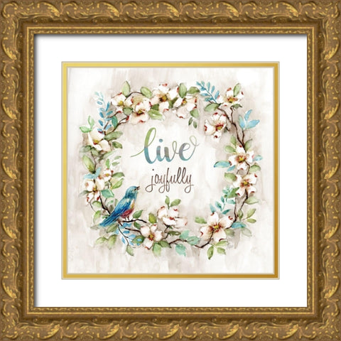 Live Joyfully Gold Ornate Wood Framed Art Print with Double Matting by Nan