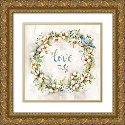 Love Truly Gold Ornate Wood Framed Art Print with Double Matting by Nan