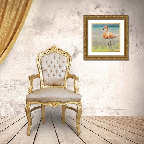 Flamingo Fancy II Gold Ornate Wood Framed Art Print with Double Matting by Nan