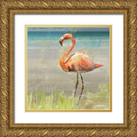 Flamingo Fancy II Gold Ornate Wood Framed Art Print with Double Matting by Nan