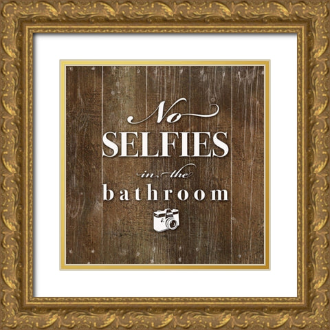 No Selfies Gold Ornate Wood Framed Art Print with Double Matting by Murray, Amanda