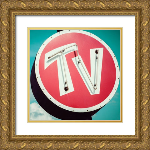 Retro TV Gold Ornate Wood Framed Art Print with Double Matting by Delimont, Danita