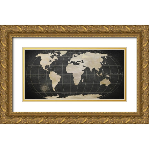 Vintage World Map Gold Ornate Wood Framed Art Print with Double Matting by Nan