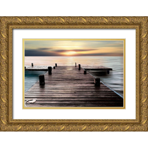 Reflecting Gold Ornate Wood Framed Art Print with Double Matting by Nan