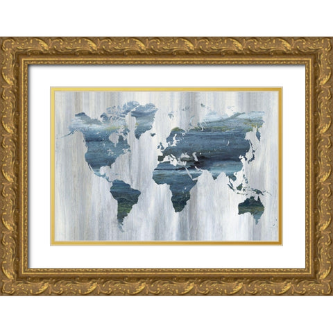 Textural World Map Gold Ornate Wood Framed Art Print with Double Matting by Nan