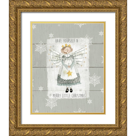 Merry Little Christmas Gold Ornate Wood Framed Art Print with Double Matting by Robinson, Carol
