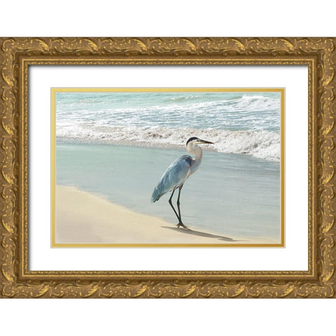 Beach Set Heron Gold Ornate Wood Framed Art Print with Double Matting by Nan