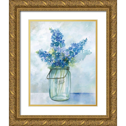 Bluebonnets Gold Ornate Wood Framed Art Print with Double Matting by Nan